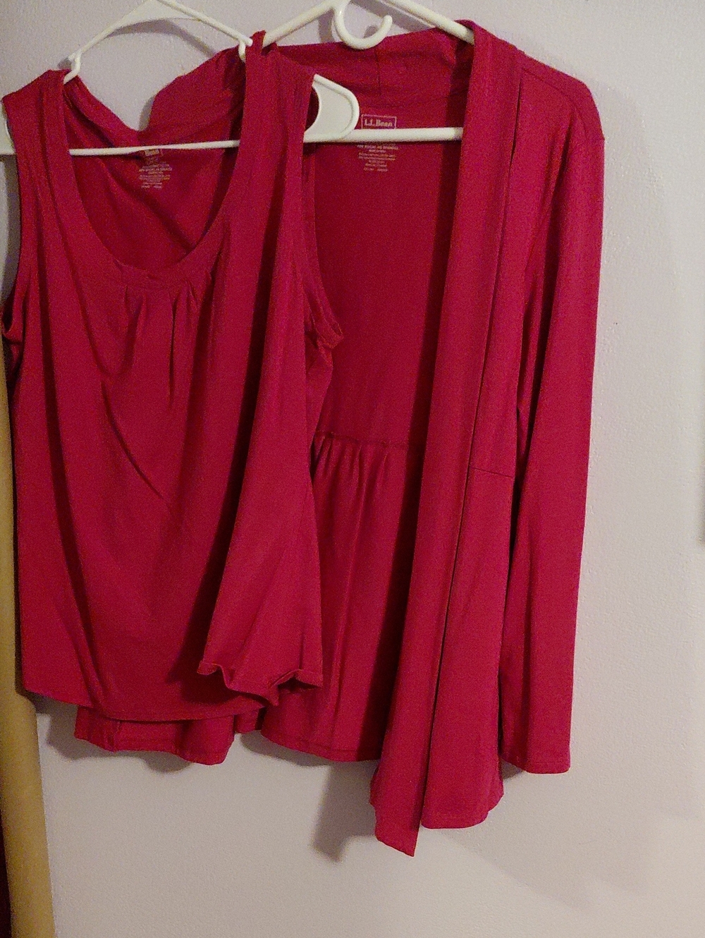 L.L. Bean Women's Bright Pink Tank Top with Matching Open Cardigan